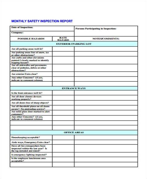 health and safety monthly report template free